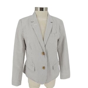 GAP Boyfriend Blazer Gray Striped Seersucker Long Sleeve Button Career Jacket 12